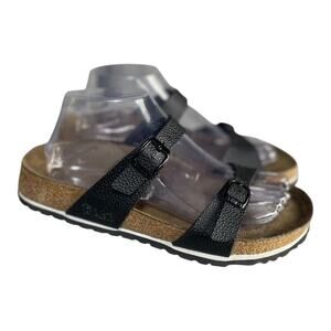 Birki’s By Birkenstock Women’s Tahiti Black Leather Double Strap Sandals Size-8